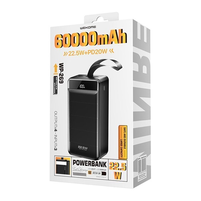 Зовнішній акумулятор Wekome Minre Digital Display 60000mAh чорний (WP-269) Зовнішній акумулятор Wekome Minre Digital Display 60000mAh чорний (WP-269)