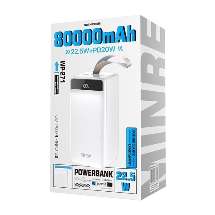 Зовнішній акумулятор Wekome Minre Digital Display 80000mAh білий (WP-271) Зовнішній акумулятор Wekome Minre Digital Display 80000mAh білий (WP-271)