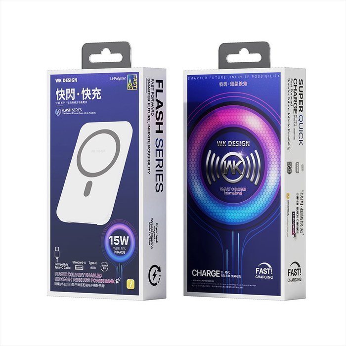 Беспроводной повербанк WK Design Magnet 5000mAh Wireless Power Bank (WP-215) белый Беспроводной повербанк WK Design Magnet 5000mAh Wireless Power Bank (WP-215) белый