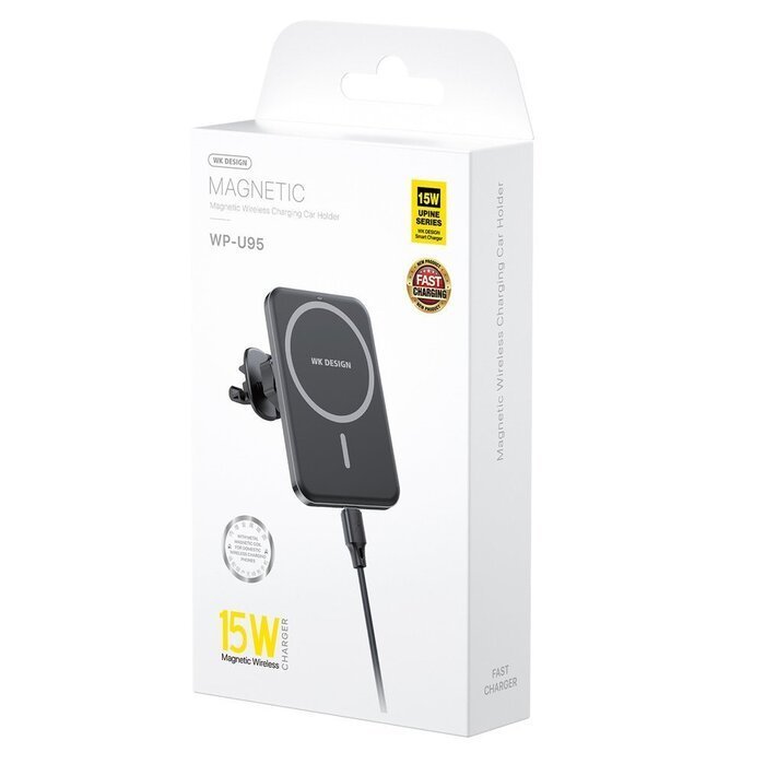 Беспроводное автомобильное зарядное устройство WK Design Magnet Wireless Car Charger 15W (WP-U95-BK) черное Беспроводное автомобильное зарядное устройство WK Design Magnet Wireless Car Charger 15W (WP-U95-BK) черное