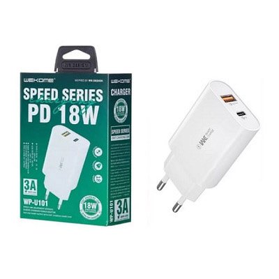 Сетевое ЗУ WK Design Speed 2 USB, QC 3.0 + PD 18W белое Сетевое ЗУ WK Design Speed 2 USB, QC 3.0 + PD 18W белое