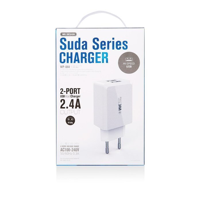 Сетевое ЗУ WK Design Suda Charger 2.4 A, 2 USB, белое Сетевое ЗУ WK Design Suda Charger 2.4 A, 2 USB, белое