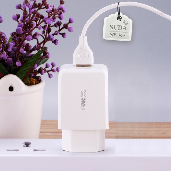 Сетевое ЗУ WK Design Suda Charger 2.4 A, 2 USB, белое Сетевое ЗУ WK Design Suda Charger 2.4 A, 2 USB, белое