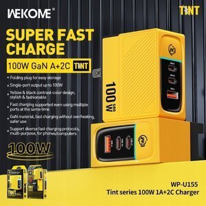 Мережевий зарядний пристрій WK Wekome Tint GaN 100W 1A+2C (WP-U155) жовтий