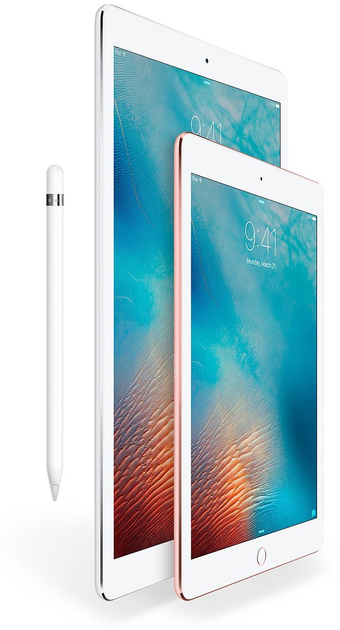 новинка 9,7-дюймовый iPad Pro в сравнении с 12-дюймовым Apple iPad Pro и Apple Pencil